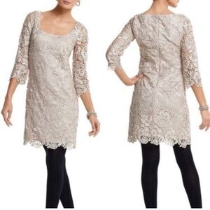 WHBM Champagne Lace 3/4 Sleeve Mini Dress